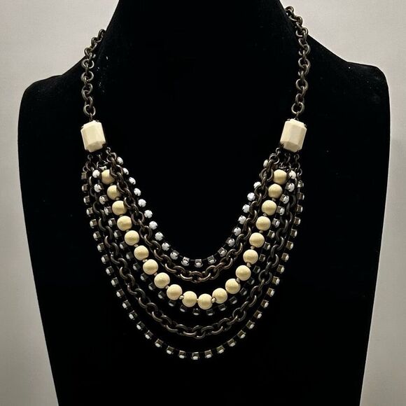 Vtg Talbots Multi-Layered Necklace 9" Black Cream Multi-Chain Adjustable Signed - Picture 1 of 7